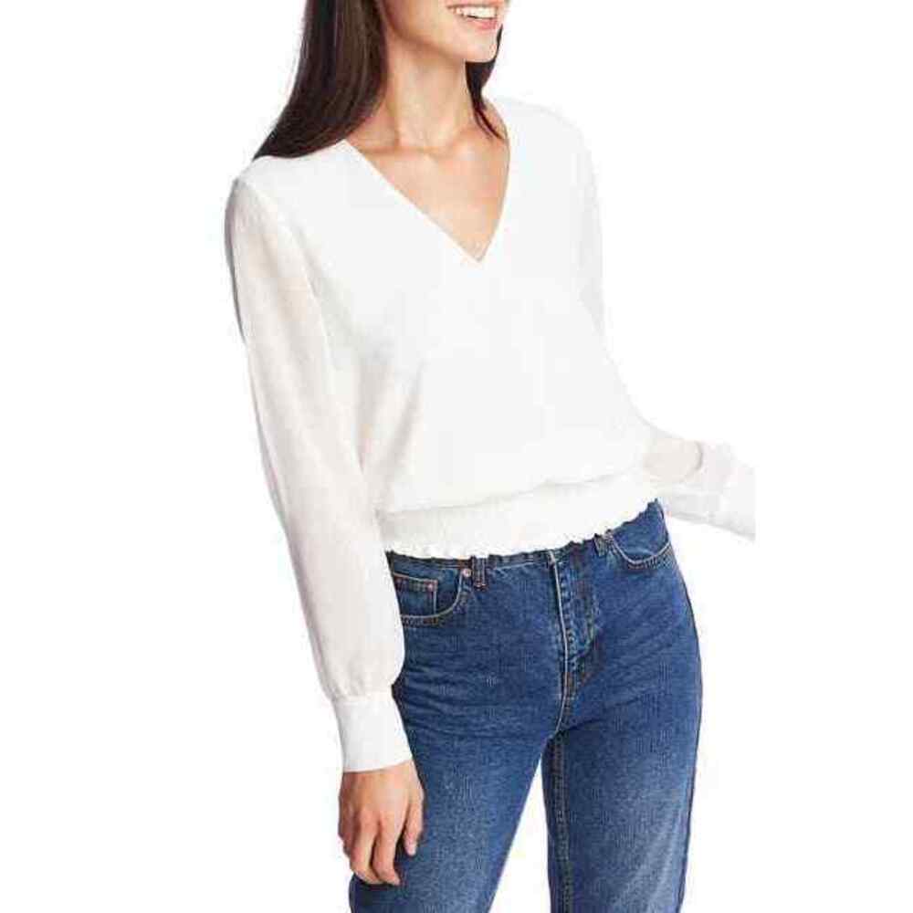 1.STATE Smocked Waist Blouse In white size M $118